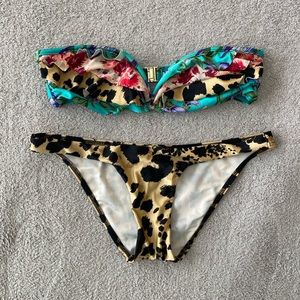 Zimmermann Bikini Floral Jungle Leopard Animal Print Bandeau Swimsuit - 2 / M